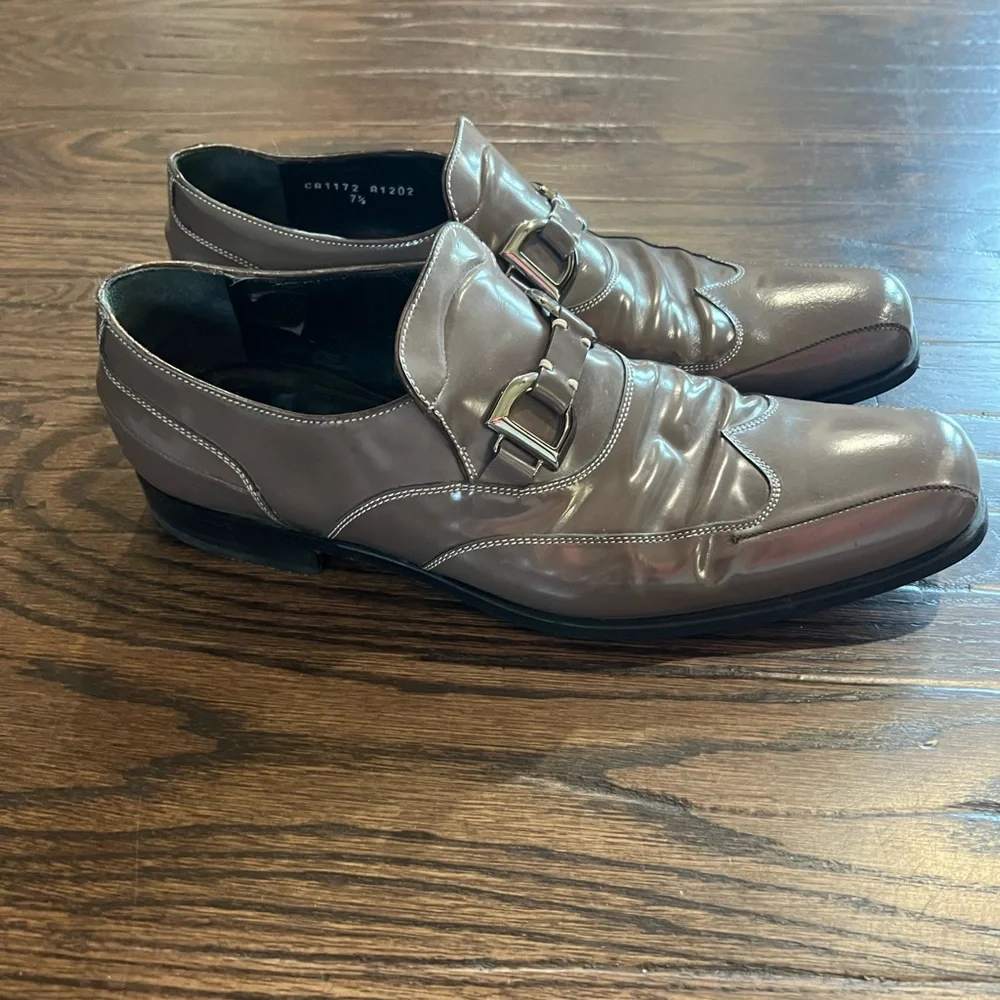 MENS Vintage Dolce & Gabbana Dove grey patent leather dress shoes 7.5 - Picture 2 of 4